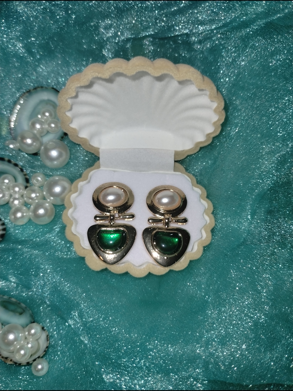 Elegant Pearl and Emerald Green Drop Earrings - Women Jewelry